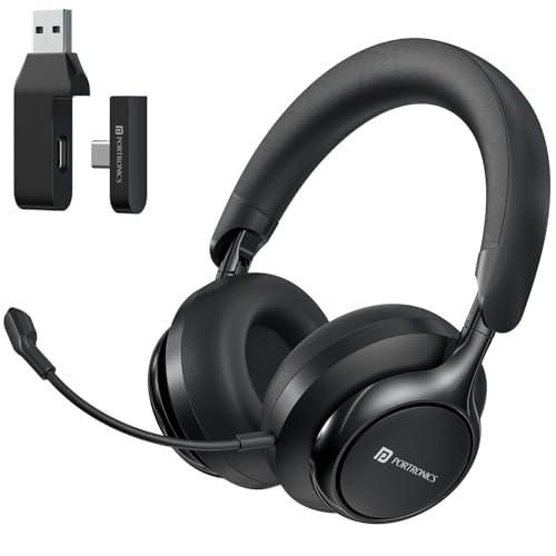 portronics-muffs-m7-over-ear-headphone-usb-a-type-c-receiver-detachable.jpg Portronics Muffs M7 Over Ear Headphone, USB-A & Type C Receiver, Detachable Boom Mic, 50H Playtime, Bluetooth V5.4, 40mm Driver (Black)-B0GV7PBNS5 - Image 1