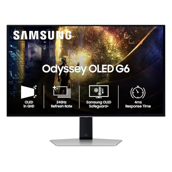samsung-27-odyssey-oled-g6-qhd-240hz-hdr10-gaming-monitor-ls27hg612swxxl.jpg Samsung 27” Odyssey OLED G6 QHD 240Hz HDR10+ Gaming Monitor – LS27HG612SWXXL - Image 1