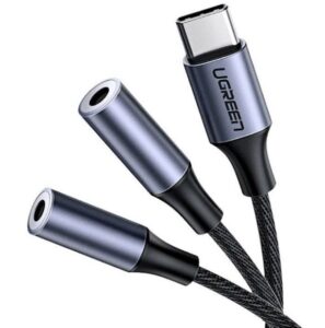 UGREEN AV144 USB Type C Male to 3.5mm 2 Female Audio Cable Space Gray 25cm-30732