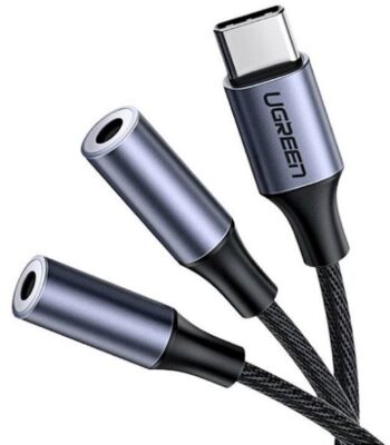 UGREEN AV144 USB Type C Male to 3.5mm 2 Female Audio Cable Space Gray 25cm-30732