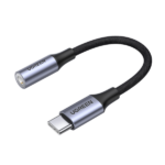 Ugreen AV161 Usb-C To 3.5Mm M/F Cable Aluminum Shell With Braided 10Cm (Space Gray)-80154