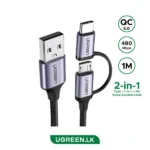 UGREEN US177 USB-A to Micro USB + USB Type-C Cable 1m (Black)-30875
