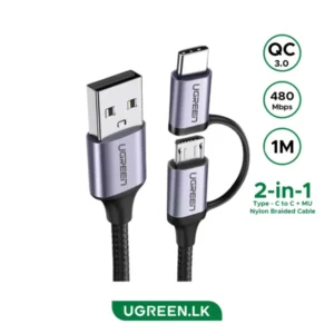 UGREEN US177 USB-A to Micro USB + USB Type-C Cable 1m (Black)-30875