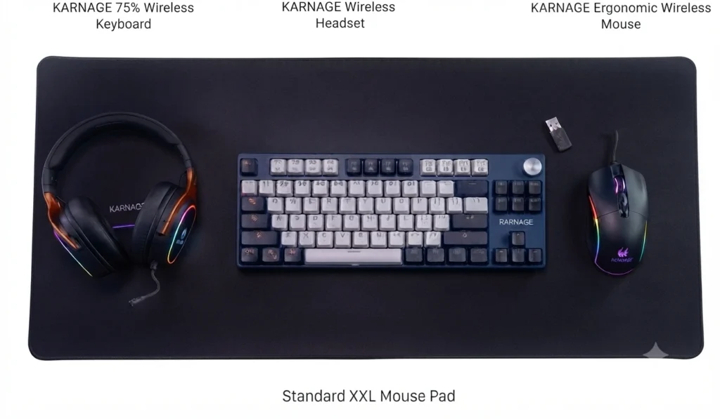 Karnage Gaming Combo – Mechanical Keyboard, Wireless Mouse, Gaming Headset & XXL Mouse Pad