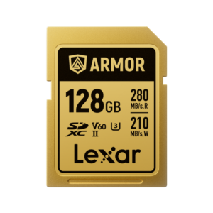 Lexar 128GB ARMOR GOLD SDXC UHS-II Card V60 U3 C10 | Up to 280MB/s Read & 210MB/s Write | Limited Lifetime Warranty | LSDAMGL128G-RNNNG