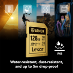 Lexar 128GB ARMOR GOLD SDXC UHS-II Card V60 U3 C10 | Up to 280MB/s Read & 210MB/s Write | Limited Lifetime Warranty | LSDAMGL128G-RNNNG