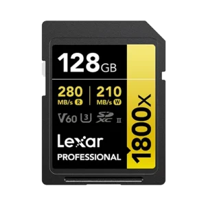Lexar 128GB Professional 1800x GOLD Series SDXC UHS-II | A2 V60 U3 C10, upto 280MB/s read & 210MB/s write, Limited Lifetime Warranty | LSD1800128G-BNNNG