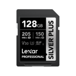 Lexar 128GB Professional SILVER PLUS SDXC U3 V30 C10 UHS-I Card | 205MB/s Read & 150MB/s Write | Limited Lifetime Warranty | LSDSIPL128G-BNNNG