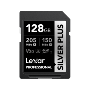 Lexar 128GB Professional SILVER PLUS SDXC U3 V30 C10 UHS-I Card | 205MB/s Read & 150MB/s Write | Limited Lifetime Warranty | LSDSIPL128G-BNNNG