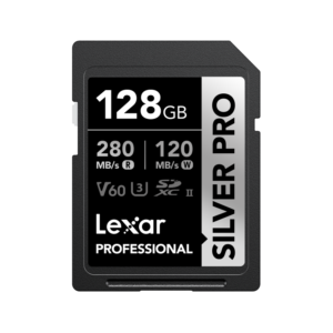 Lexar 128GB Professional SILVER PRO SDXC UHS-II Card | V60 U3 C10, Up to 280MB/s Read & 120MB/s Write | Limited Lifetime Warranty | LSDSIPR128G-BNNNG