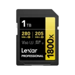 Lexar 1TB Professional 1800x GOLD Series SDXC UHS-II | A2 V60 U3 C10, upto 280MB/s read & 205MB/s write, Limited Lifetime Warranty | LSD1800001T-BNNNG