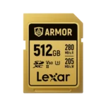 Lexar 512GB ARMOR GOLD SDXC UHS-II Card V60 U3 C10 | 280MB/s Read & 205MB/s Write | Limited Lifetime Warranty | LSDAMGL512G-RNNNG