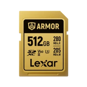 Lexar 512GB ARMOR GOLD SDXC UHS-II Card V60 U3 C10 | 280MB/s Read & 205MB/s Write | Limited Lifetime Warranty | LSDAMGL512G-RNNNG