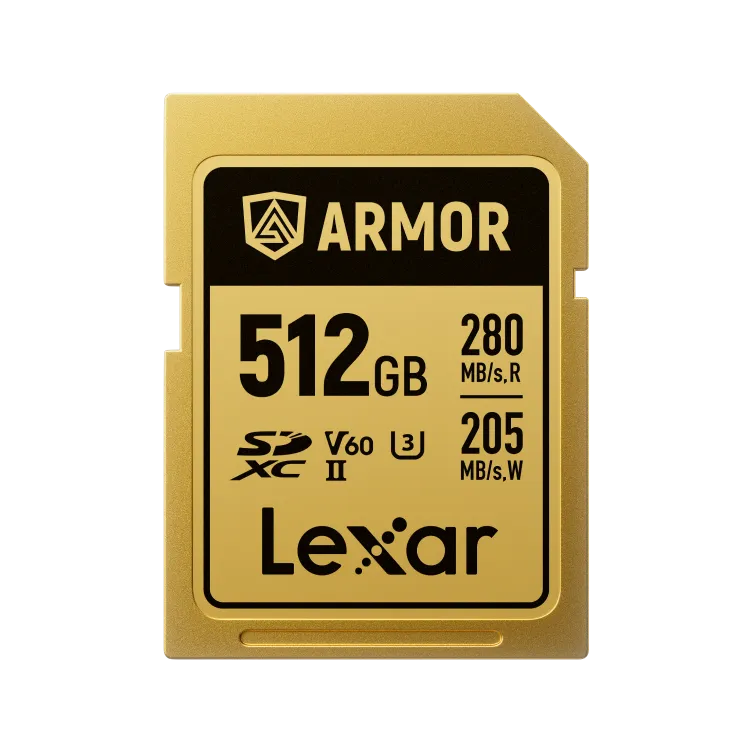 Lexar 512GB ARMOR GOLD SDXC UHS-II Card V60 U3 C10 | 280MB/s Read & 205MB/s Write | Limited Lifetime Warranty | LSDAMGL512G-RNNNG Lexar 512GB ARMOR GOLD SDXC UHS-II Card V60 U3 C10 | 280MB/s Read & 205MB/s Write | Limited Lifetime Warranty | LSDAMGL512G-RNNNG