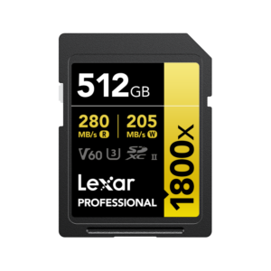 Lexar 512GB Professional 1800x GOLD Series SDXC UHS-II | A2 V60 U3 C10, upto 280MB/s read & 205MB/s write, Limited Lifetime Warranty | LSD1800512G-BNNNG