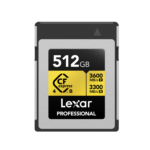 Lexar 512GB Professional GOLD CFexpress 4.0 Type B Card | Up to 3600MB/s Read & 3300MB/s Write | PCIe Gen 4 | 3000MB/s Sustained | Limited Lifetime Warranty | LCXEXP4512G-RNENG