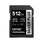 Lexar 512GB Professional SILVER PLUS SDXC UHS-I Card | U3 V30 C10, 205MB/s Read & 150MB/s Write | Limited Lifetime Warranty | LSDSIPL512G-BNNNG