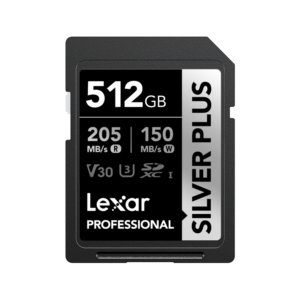 Lexar 512GB Professional SILVER PLUS SDXC UHS-I Card | U3 V30 C10, 205MB/s Read & 150MB/s Write | Limited Lifetime Warranty | LSDSIPL512G-BNNNG