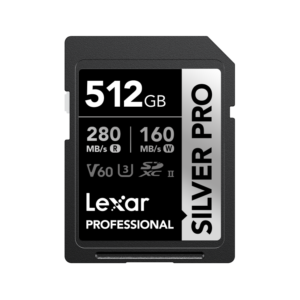 Lexar 512GB Professional SILVER PRO SDXC UHS-II Card | V60 U3 C10, Up to 280MB/s Read & 160MB/s Write | Limited Lifetime Warranty | LSDSIPR512G-BNNNG