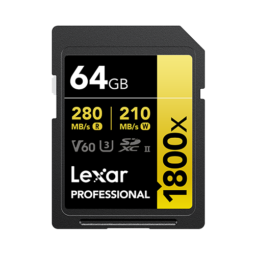 Lexar 64GB Professional 1800x GOLD Series SDXC UHS-II | A2 V60 U3 C10, upto 280MB/s read & 210MB/s write, Limited Lifetime Warranty | LSD1800064G-BNNNG Lexar 64GB Professional 1800x GOLD Series SDXC UHS-II | A2 V60 U3 C10, upto 280MB/s read & 210MB/s write, Limited Lifetime Warranty | LSD1800064G-BNNNG