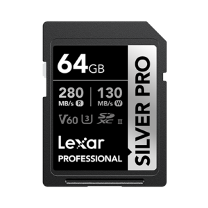 Lexar 64GB Professional SILVER PRO SDXC UHS-II Card | V60 U3 C10, Up to 280MB/s Read & 130MB/s Write | Limited Lifetime Warranty | LSDSIPR064G-BNNNG