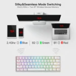 DRACONIC PRO K530 PRO - 60% BLUETOOTH+2.4GHZ+WIRED MECHANICAL KEYBOARD WHITE (RED SWITCH) - Image 3