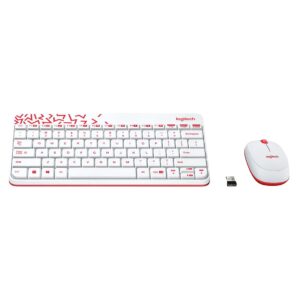 Logitech MK240 Nano USB Wireless Keyboard and Mouse Set - White/Vivid Red