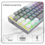 Redragon K616 Fizz PRO 60% 3-Mode Wired, 2.4Ghz Wireless, Bluetooth Mechanical Gaming Keyboard, 61 Keys Compact w/Grey and White Colour Keycaps, Linear Red Switch - Image 5