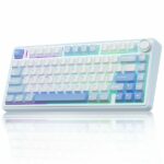 AULA F75 75% Wireless Mechanical Keyboard | Hot Swappable | Linear Switches | RGB Backlit | 2.4GHz/Type-C/Bluetooth Gaming Keyboard (Keyboard,Sea Blue+GrayWood Switch)