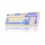 AULA F87 Wireless Trio Mode Mechanical Gaming Keyboard (Green + White – Gray Wood Switch V3)