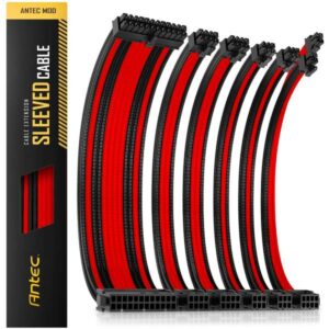 Antec Sleeved Extension PSU Cable Kit 30 CM Extension Cable, Black & Red