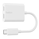 Belkin USB-C Splitter (Audio + Charge Adapter) USB-C Headphone Adapter, USB-C PD Fast Charging, White