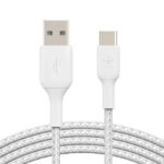 Belkin BoostCharge Android Certified Braided USB-A to USB-C Cable 2 Meter Optimal Charging, Tough and Durable, White