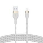 Belkin BoostCharge Pro Flex Apple Certified Silicon Braided USB-A to Lightning Cable Type A Cable 1 Meter, White