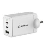 Stuffcool Nova 65W GaN Charger Made in India 3 Ports Supports Samsung PPS Super Fast Charging 2.0, Compatible with macbooks laptops iPhones iPads, samsungs, Pixels (White) - (NOVA-65W-WHT)