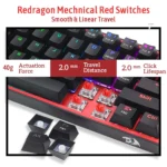 Redragon K617 Fizz 60% Wired RGB Gaming Keyboard, 61 Keys Compact Mechanical Keyboard, (Linear RED Switch), Black - Image 5